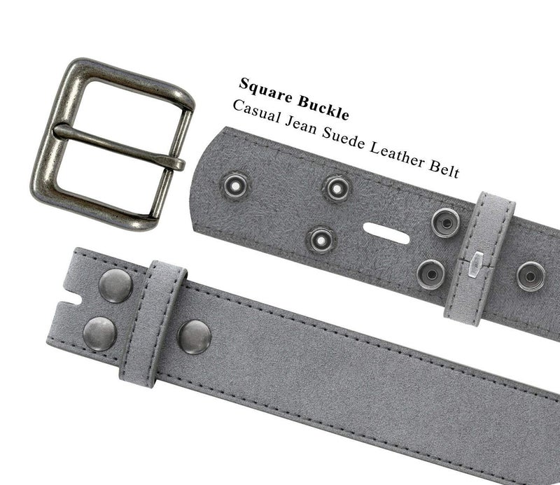 Belts.com Square Buckle Casual Jean Suede Leather Belt 1 1/2" Wide (Gray, 44) - Image 2